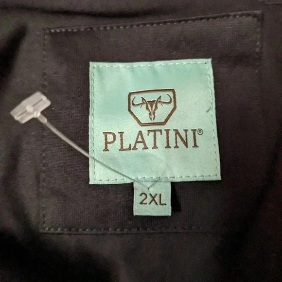 PLATINI MEN 2X MODERN FIT STRETCH COWBOY PANORAMIC PRINT POLO BLACK JPS9951 - Picture 2 of 4